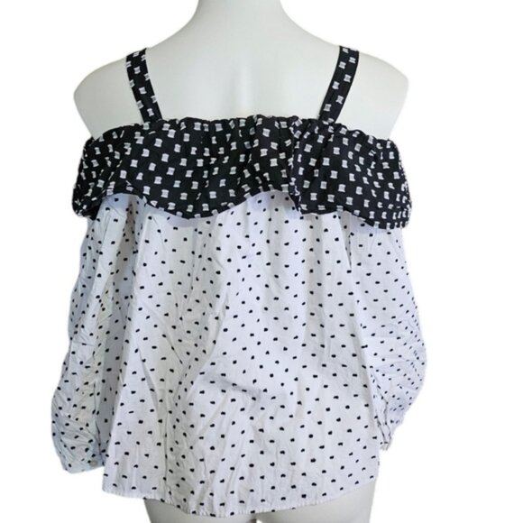 Loft Cold Shoulder Textured Polka dot top Black & White Size S - Picture 5 of 11